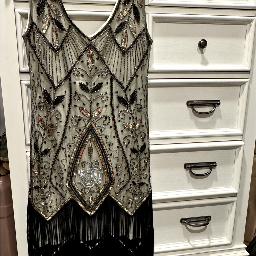 Elegant Black and Gold Embellished Dress